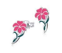 Pink Hibiscus Blooming Silver Ear Stud STS-3469